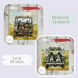 Working Dog in Landrover Glass Chopping Board - Worktop Saver - Country decor
