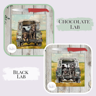 Working Dog in Landrover Glass Chopping Board - Worktop Saver - Country decor