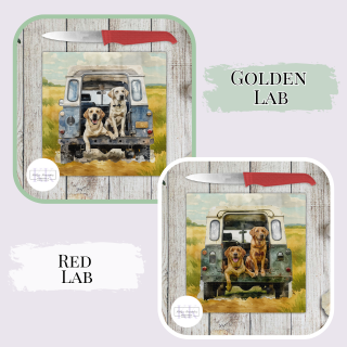 Working Dog in Landrover Glass Chopping Board - Worktop Saver - Country decor