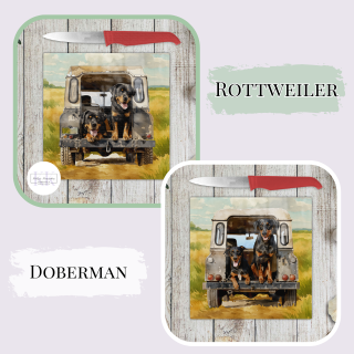 Working Dog in Landrover Glass Chopping Board - Worktop Saver - Country decor