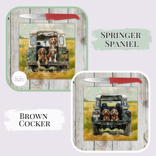Working Dog in Landrover Glass Chopping Board - Worktop Saver - Country decor