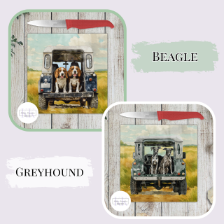 Working Dog in Landrover Glass Chopping Board - Worktop Saver - Country decor