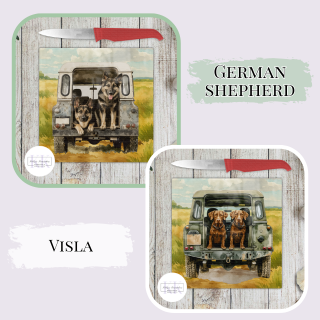 Working Dog in Landrover Glass Chopping Board - Worktop Saver - Country decor