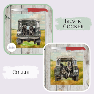 Working Dog in Landrover Glass Chopping Board - Worktop Saver - Country decor