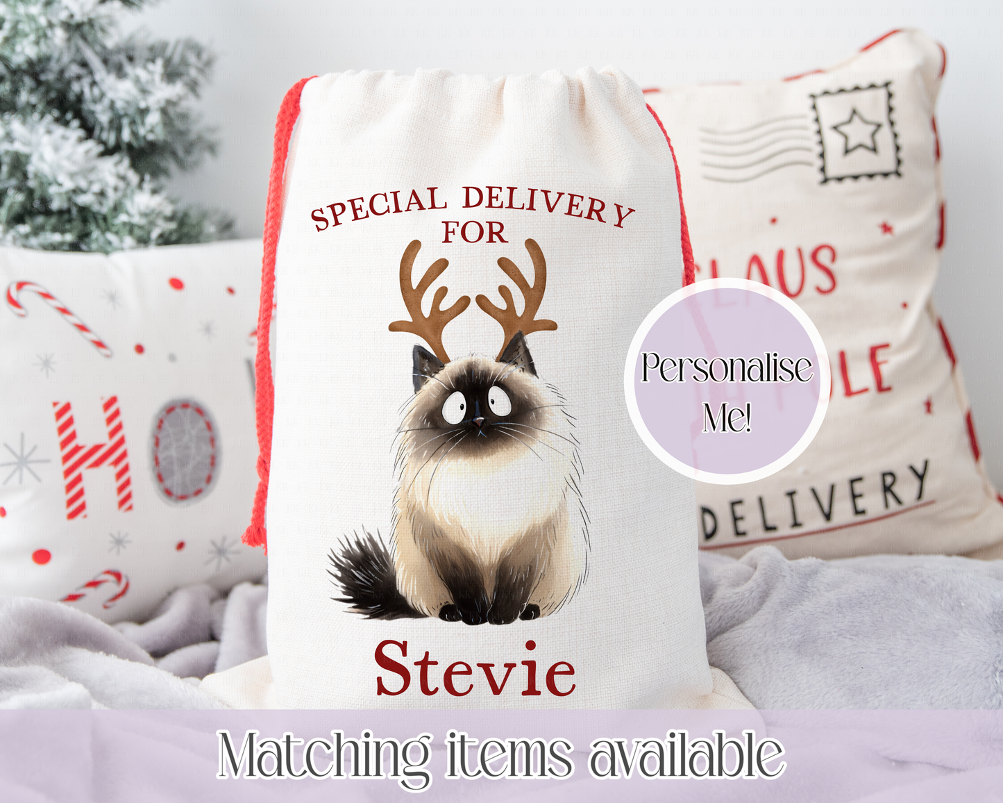 Personalised Cat Santa Present Sack- Treat Sack- Christmas Sack- For The Cat - Santa Sack