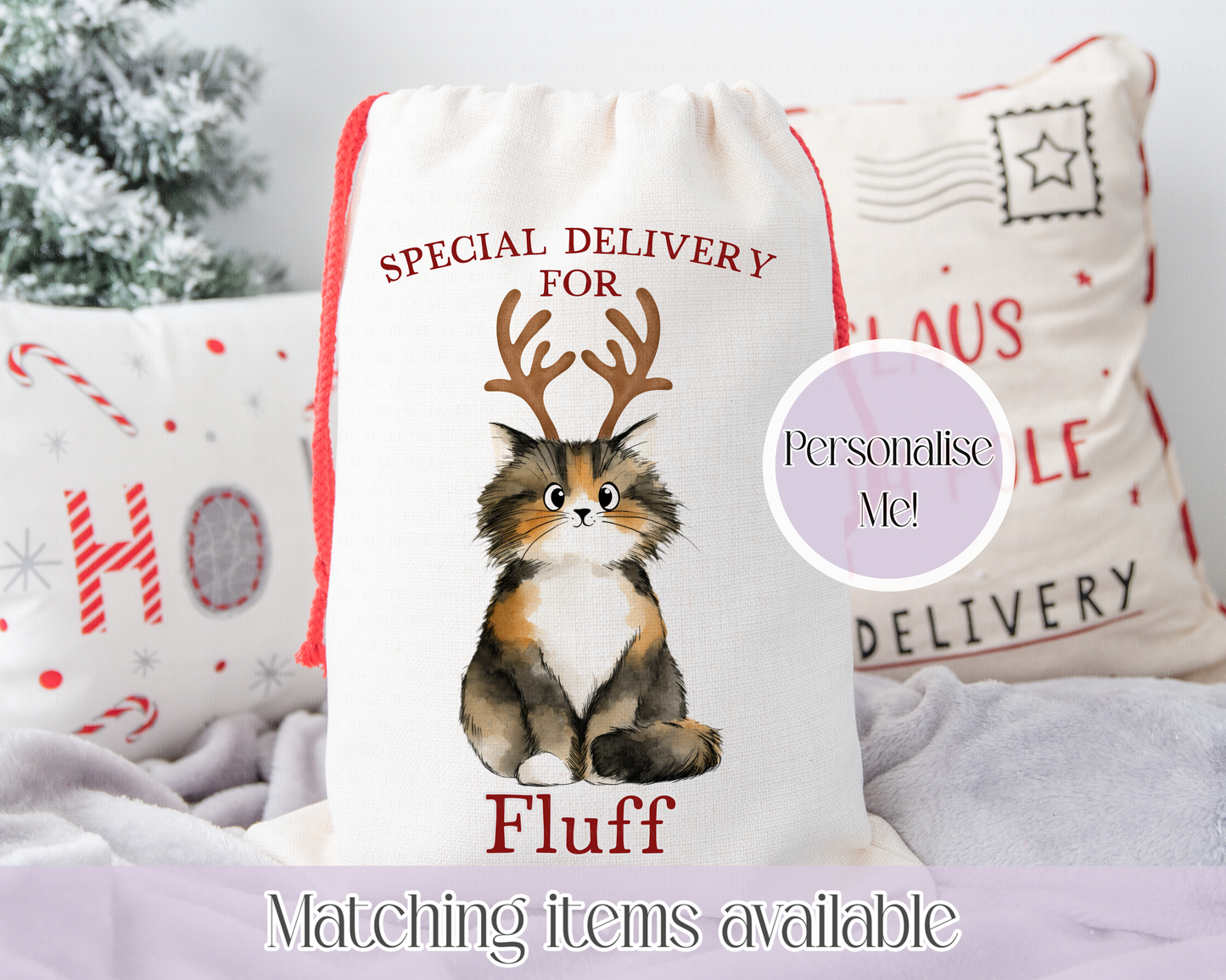 Personalised Cat Santa Present Sack- Treat Sack- Christmas Sack- For The Cat - Santa Sack