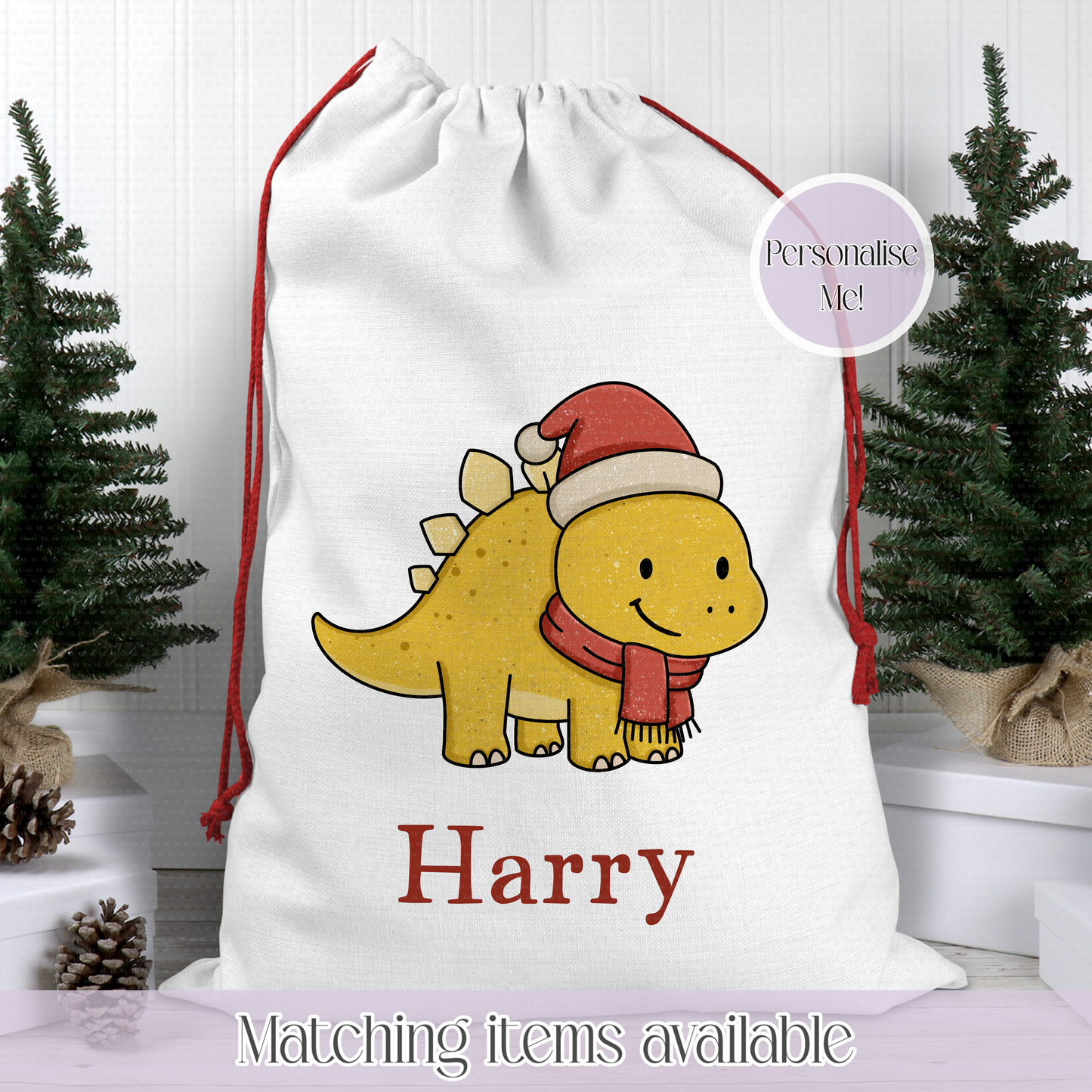 Christmas Personalised Dinosaur Santa Sack - Christmas Sack - 70 x 50 cm - custom name