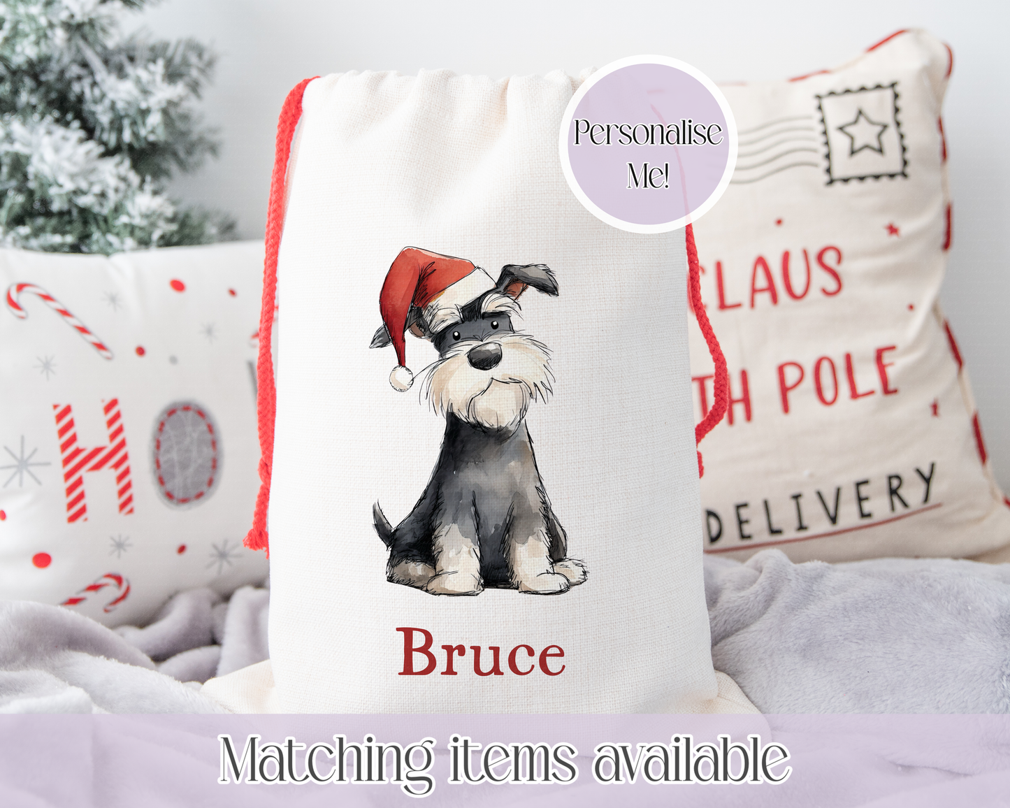 Personalised Dog Breed Santa Present Sack- Treat Sack- Christmas Sack- For The Dog - Santa Sack