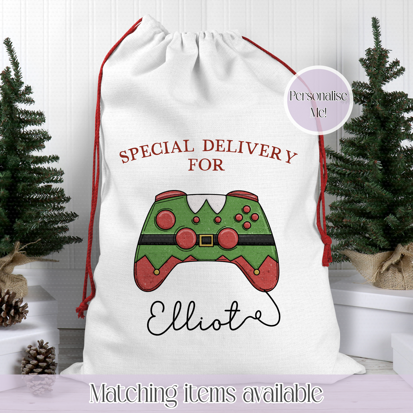 Christmas Gamer Controller Santa Sack - Christmas Sack - 70 x 50 cm - custom name