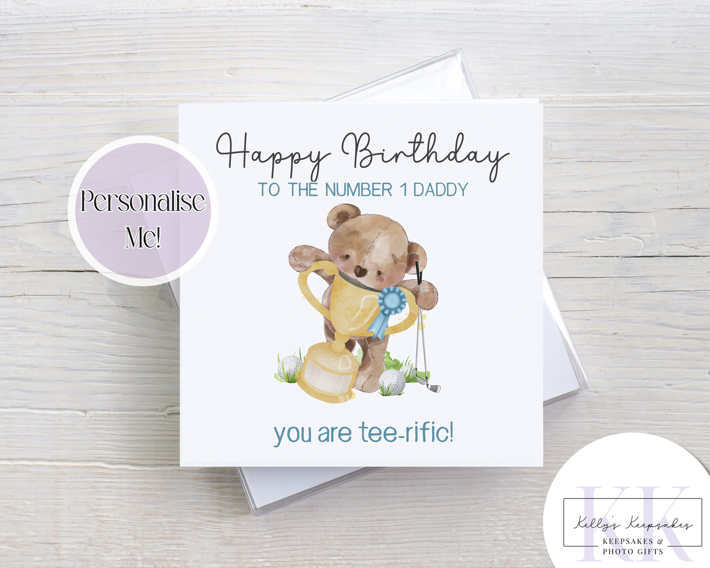 Sporty Teddy Bear Dad Birthday Personalised Card - birthday card - custom card - golf - rugby - football