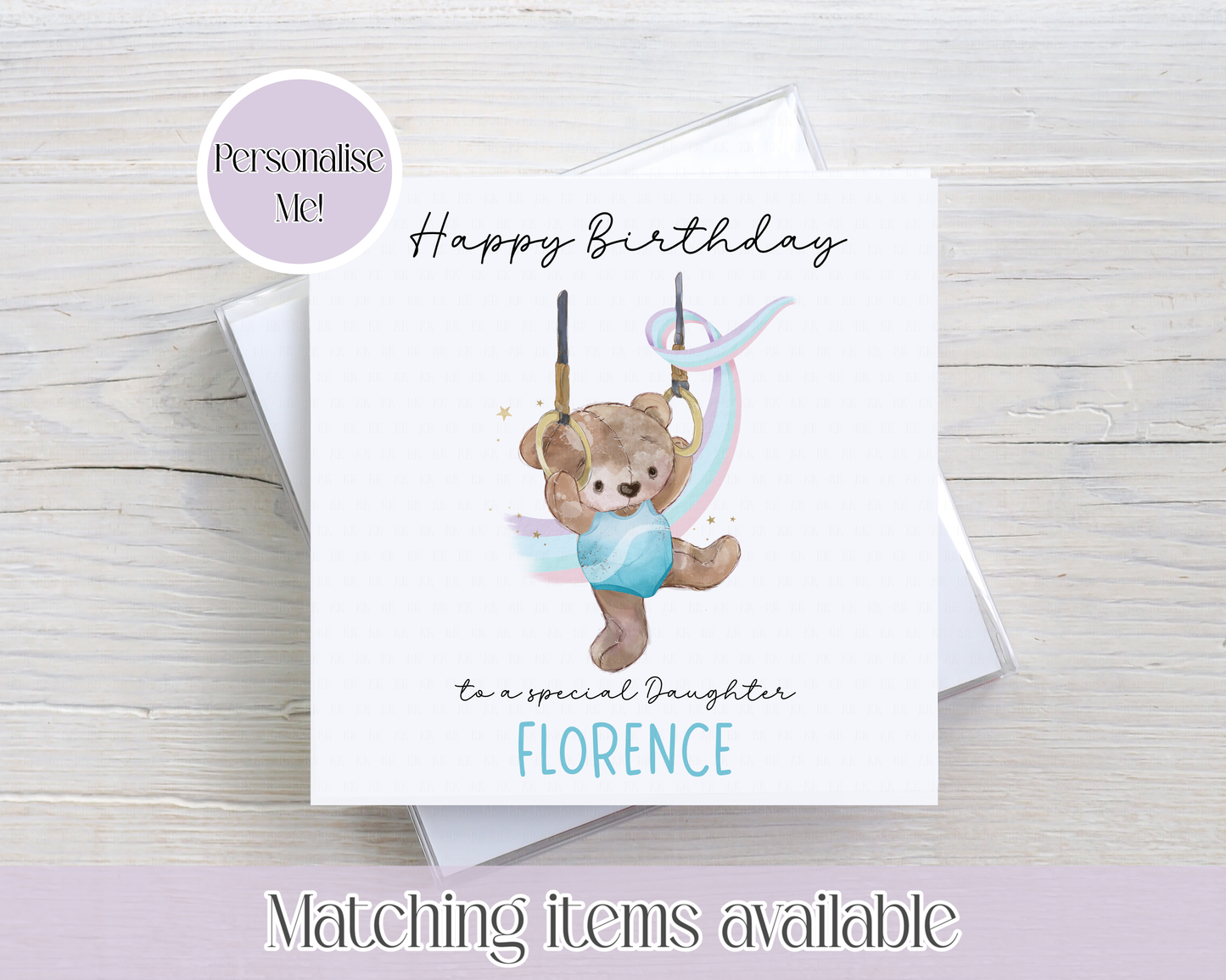 Teddy Bear Gymnastics Personalised Birthday Card - birthday card - custom card