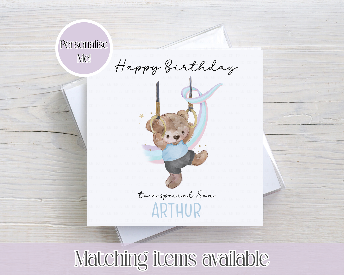 Teddy Bear Gymnastics Personalised Birthday Card - birthday card - custom card