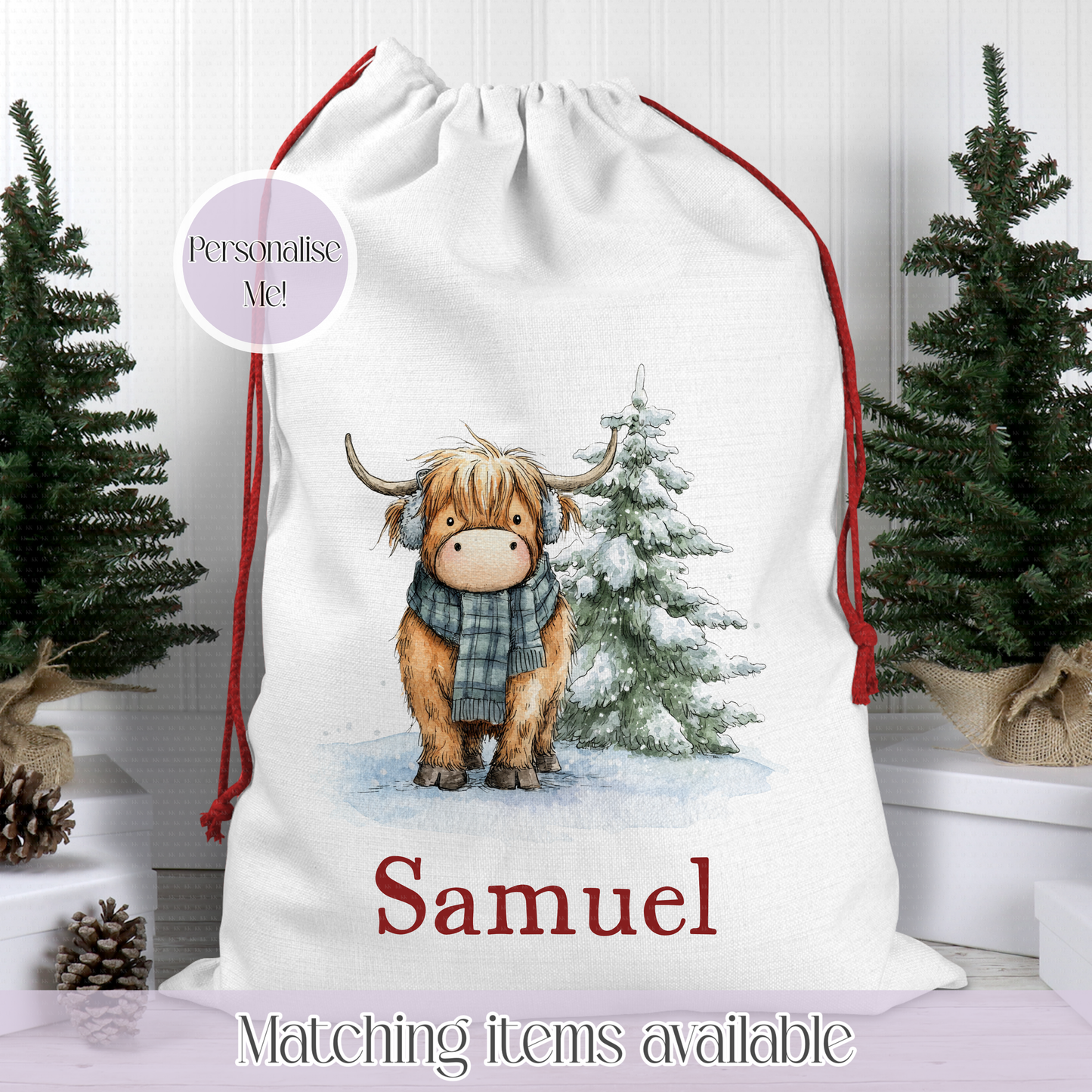Christmas Cute Highland Cow Santa Sack - Christmas Sack - Christmas eve