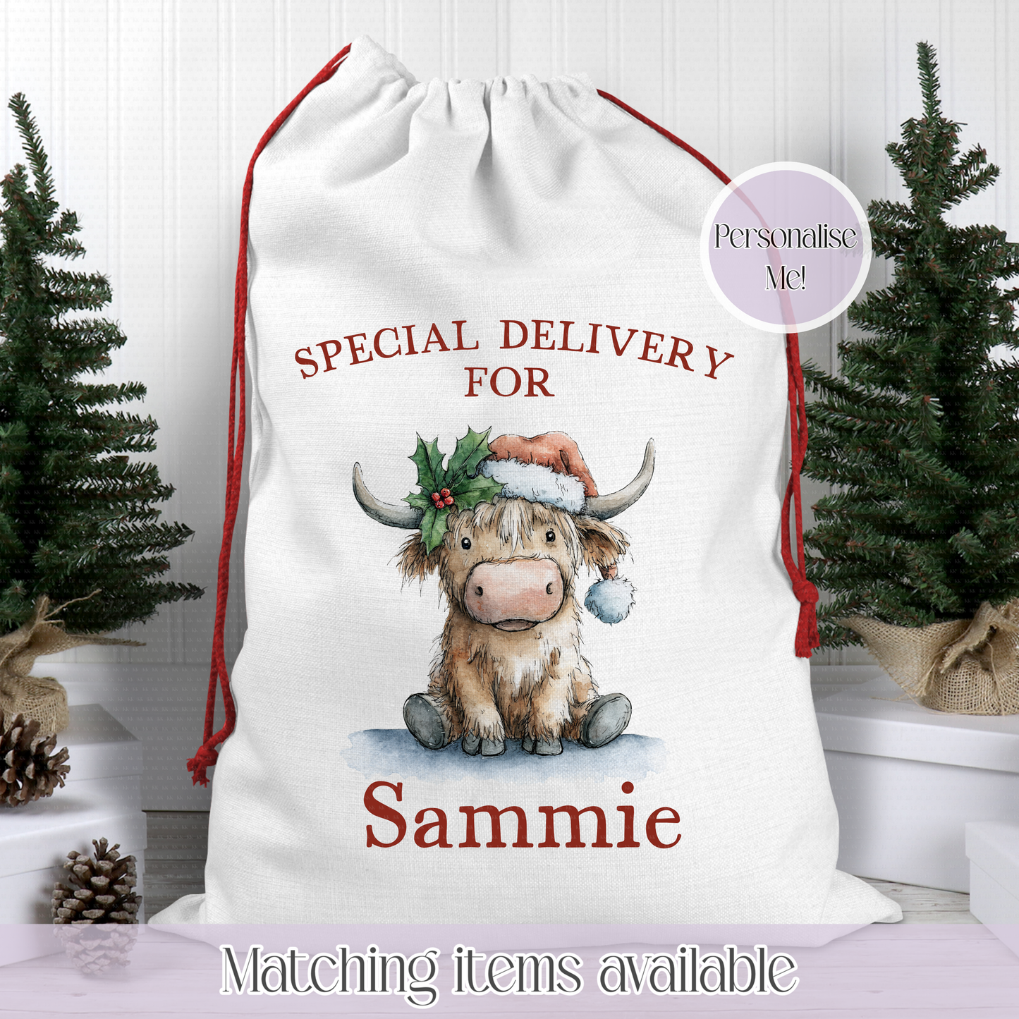 Christmas Cute Highland Cow Santa Sack - Christmas Sack - Christmas eve