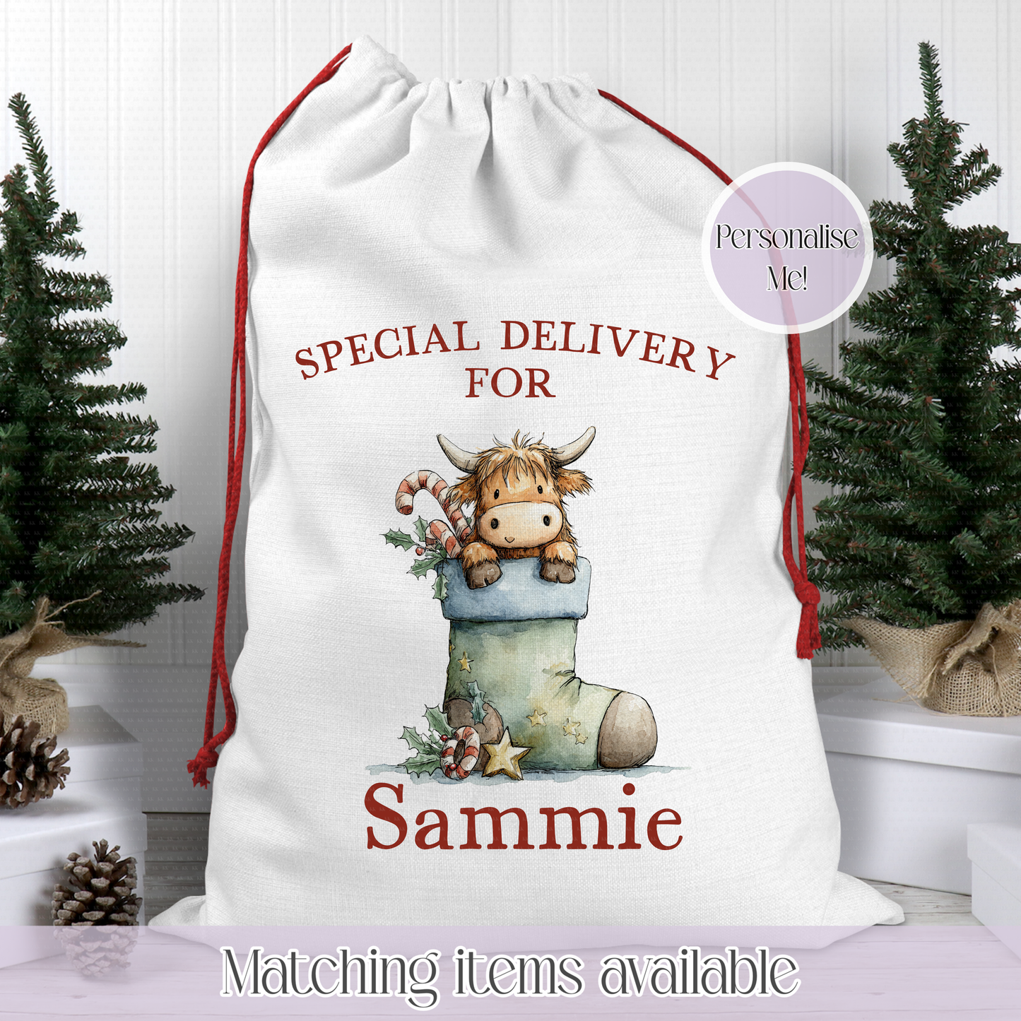 Christmas Cute Highland Cow Santa Sack - Christmas Sack - Christmas eve