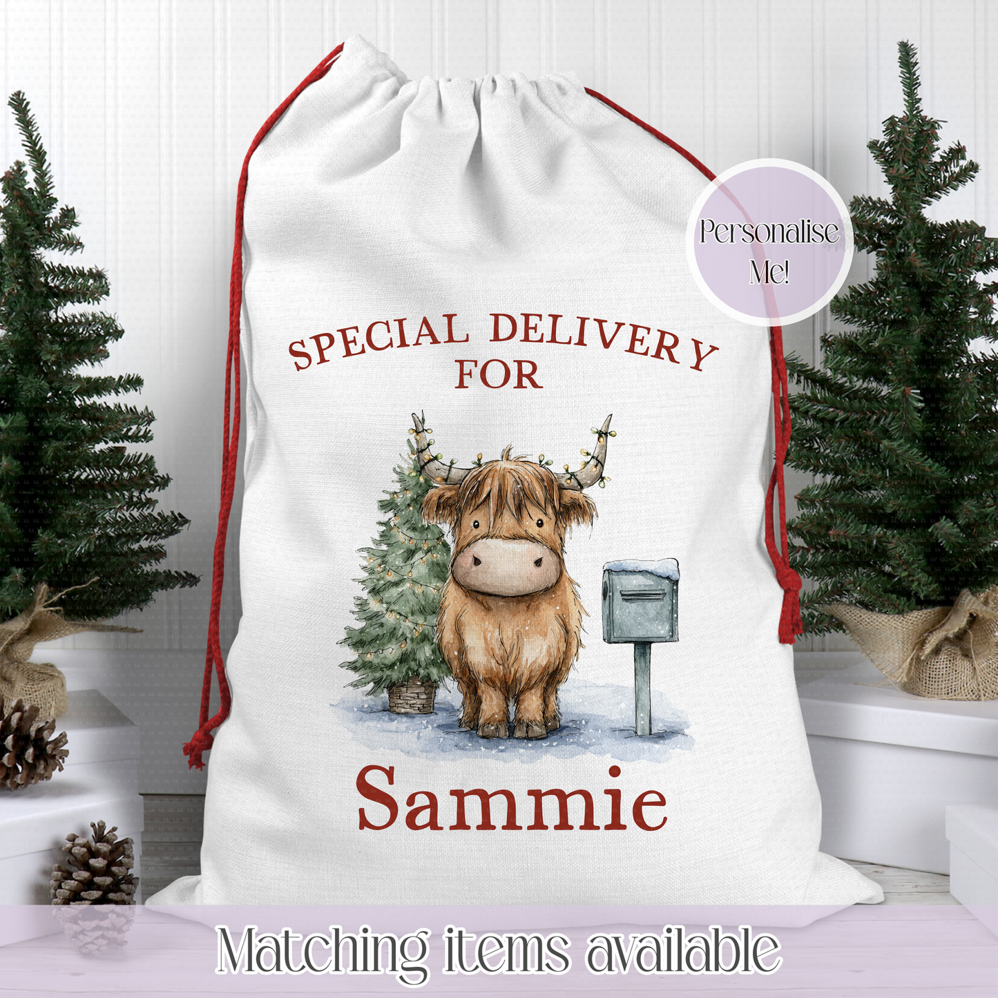 Christmas Cute Highland Cow Santa Sack - Christmas Sack - Christmas eve