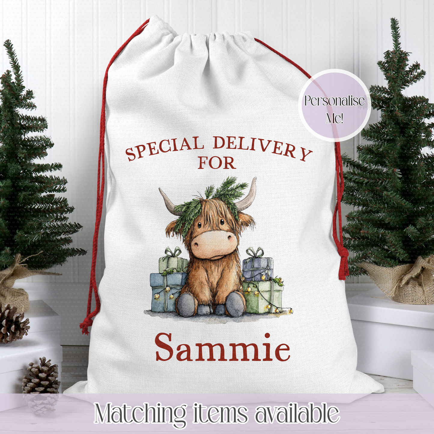 Christmas Cute Highland Cow Santa Sack - Christmas Sack - Christmas eve