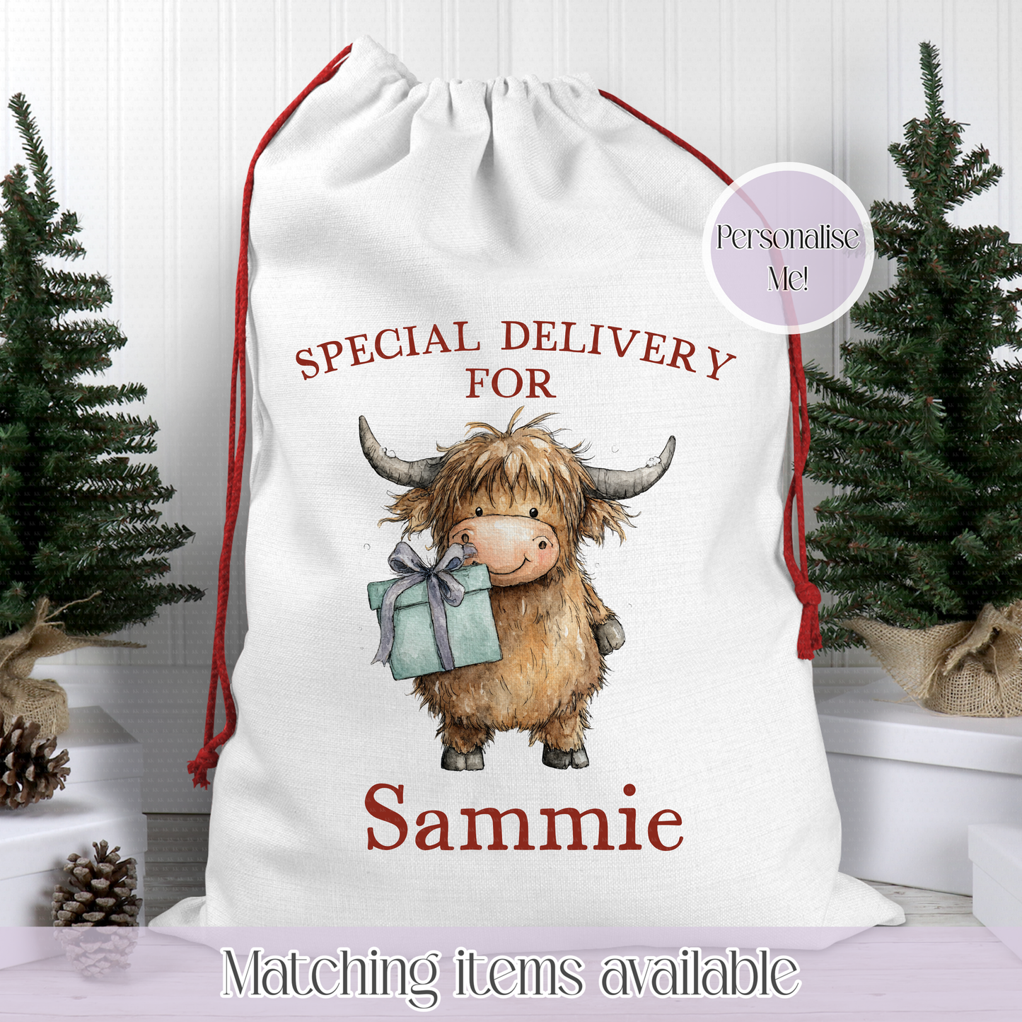 Christmas Cute Highland Cow Santa Sack - Christmas Sack - Christmas eve