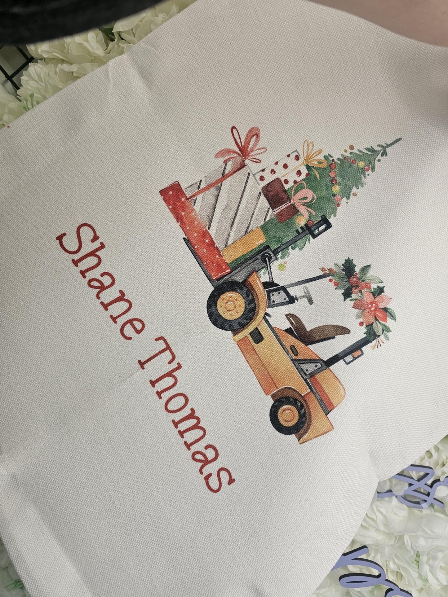 Personalised Truck Tractor Santa Sack. Vehicles forklift- truck - Tractor- dumper truck. Construction Christmas Vehicles