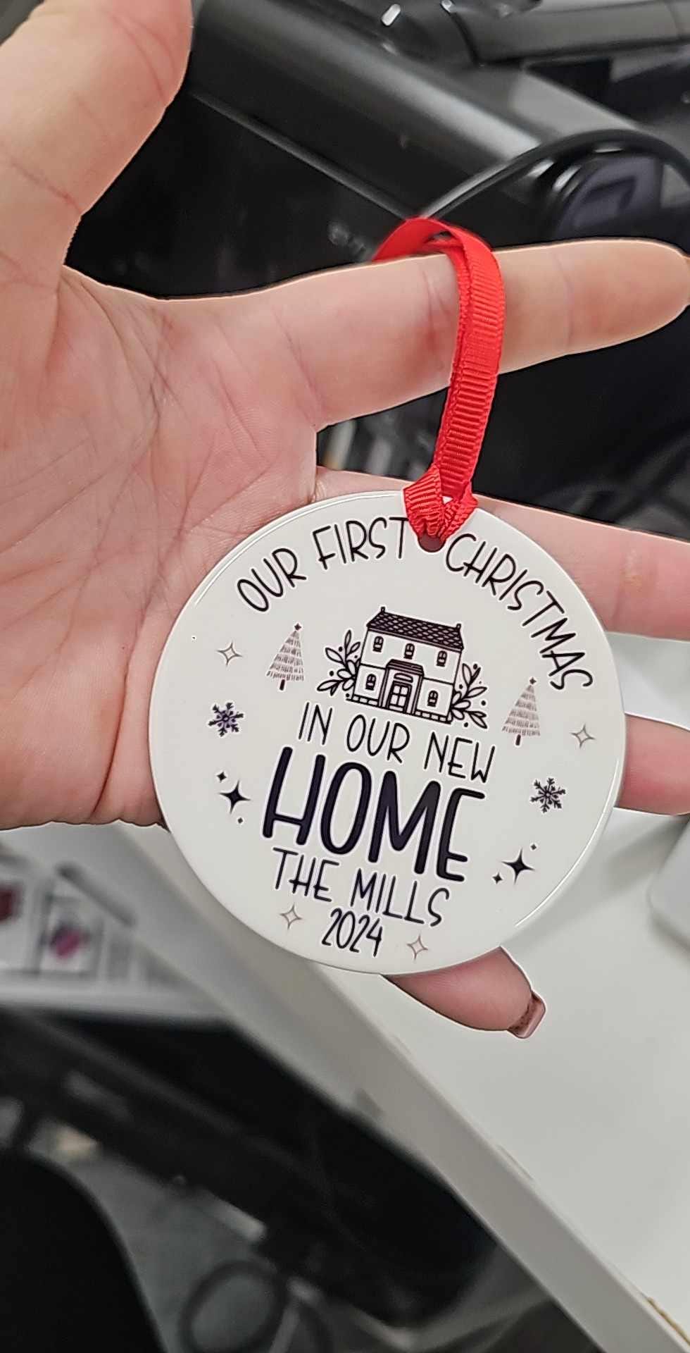 Personalised First Christmas in New Home 2024. Home bauble, ceramic Christmas decoration for them.
