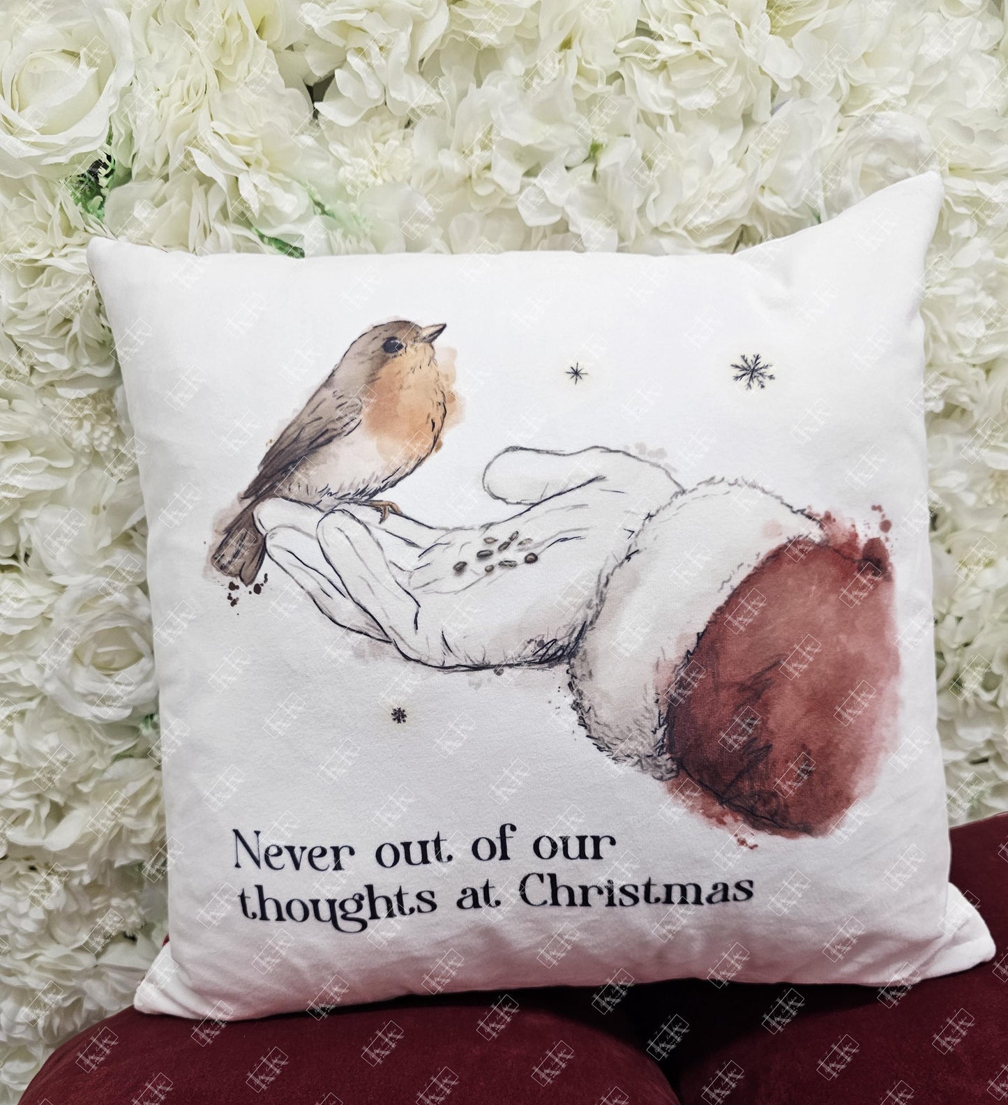 Christmas Personalised Robin Memorial Cushion - santa- Robins Appear