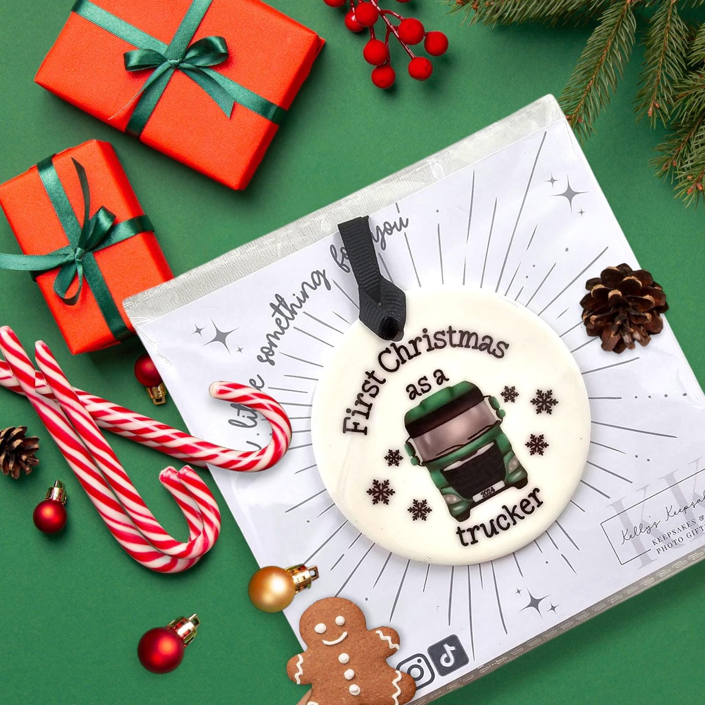 Personalised First Christmas As A Trucker 2025. truck driver bauble, ceramic decoration hgv driver first year
