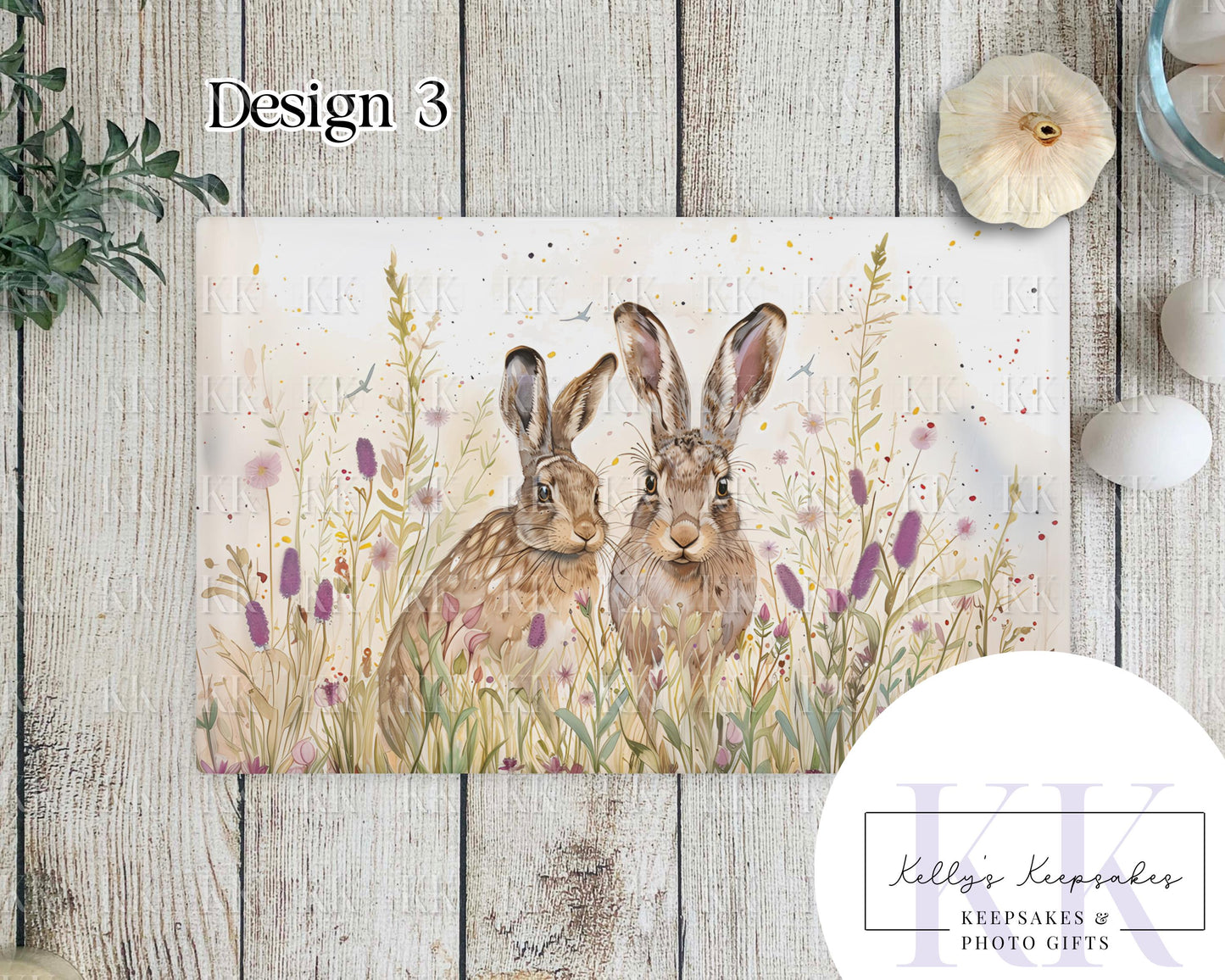 Spring Hare Glass Chopping Board - Kitchen Counter Saver - Work Top Saver - Country Decor - Kitchen Decor - New Home Gift
