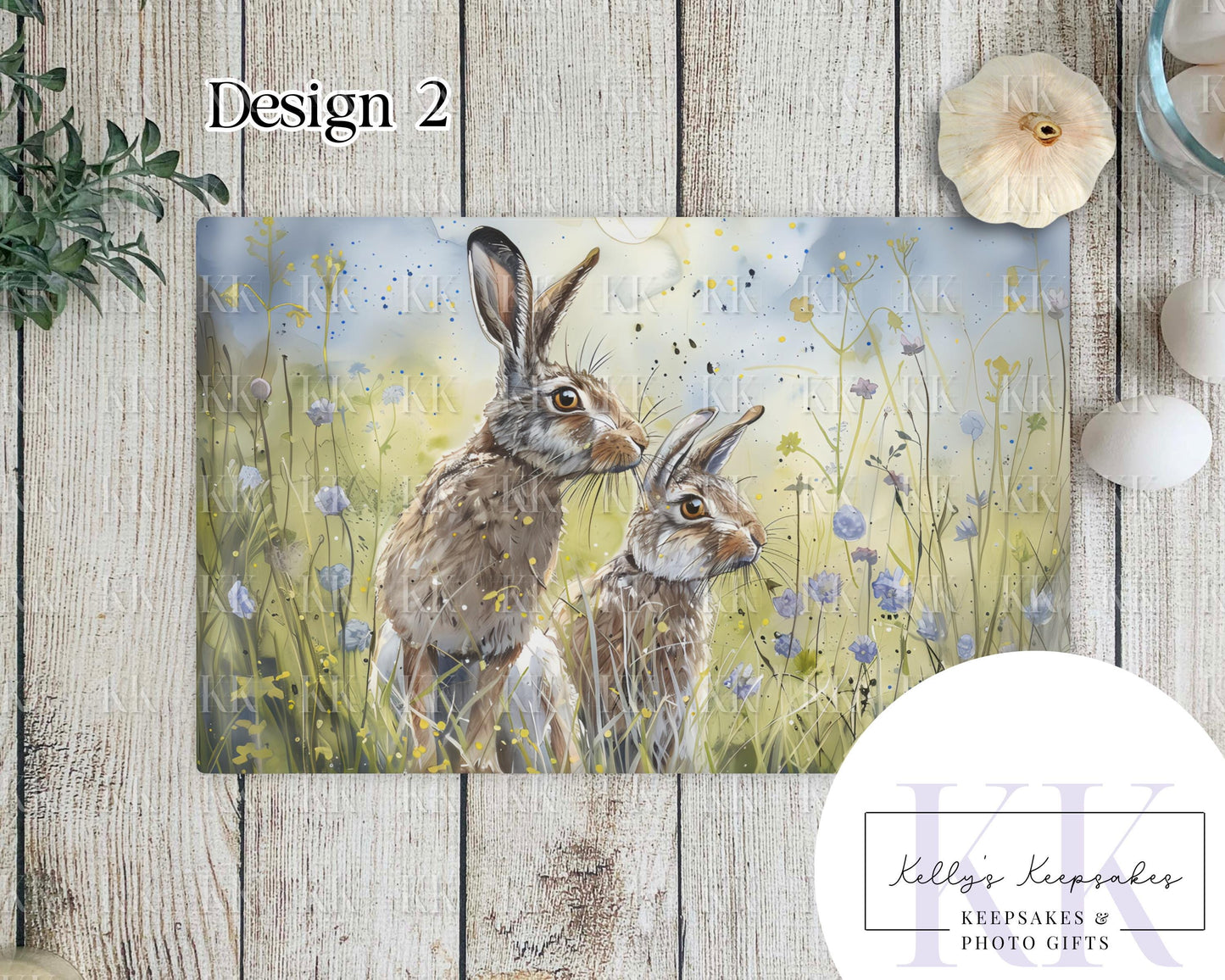Spring Hare Glass Chopping Board - Kitchen Counter Saver - Work Top Saver - Country Decor - Kitchen Decor - New Home Gift