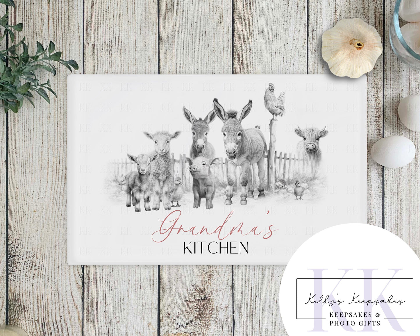 Sketchy Farmyard Animals Glass Chopping Board - Kitchen Counter Saver - Work Top Saver - Kitchen Decor - New Home Gift -Can be personalised