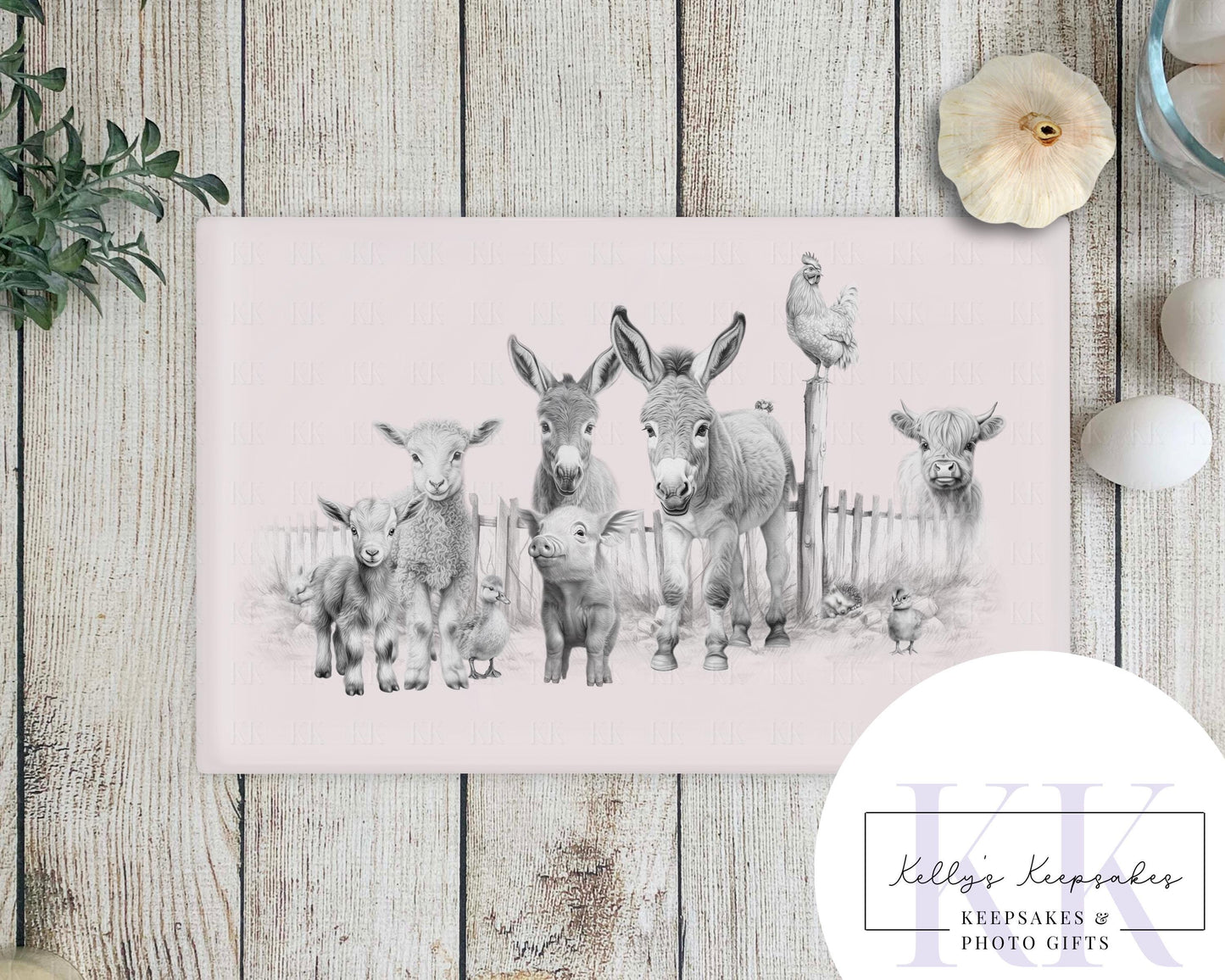 Sketchy Farmyard Animals Glass Chopping Board - Kitchen Counter Saver - Work Top Saver - Kitchen Decor - New Home Gift -Can be personalised