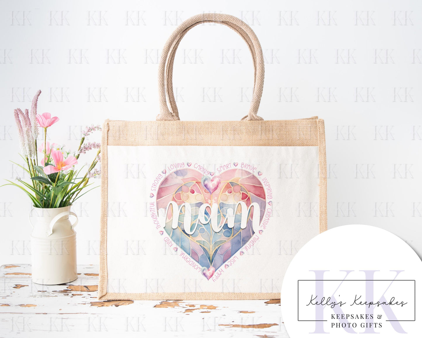 Mom - Mum - Mam mothers day gift - shopping bag - Gift for Her - Stain glass Heart