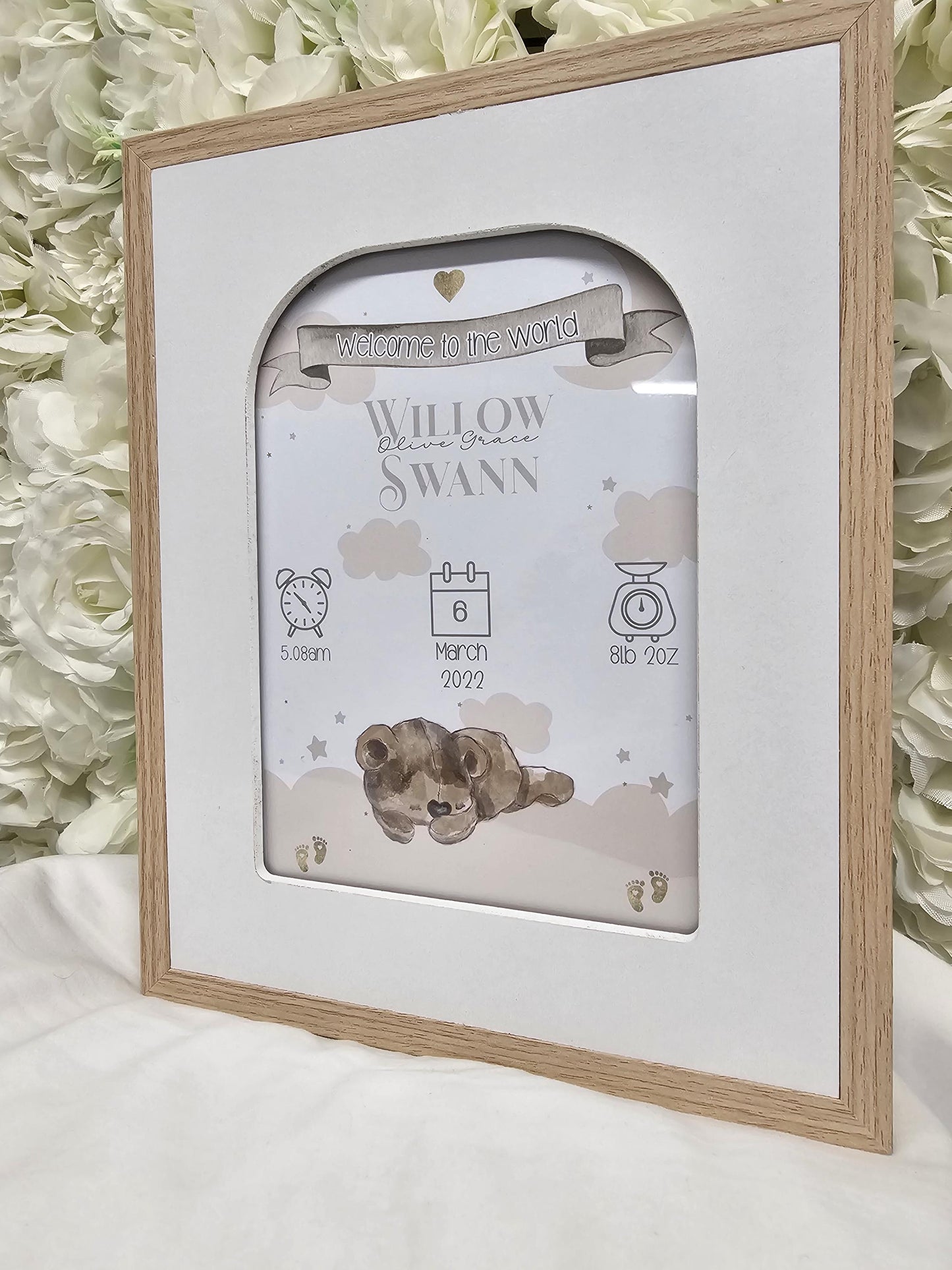 Personalised Birth Announcement Teddy Bear Print and Frame - Baby Announcements - Birth Stats - Nursery Decor - New Baby Gift