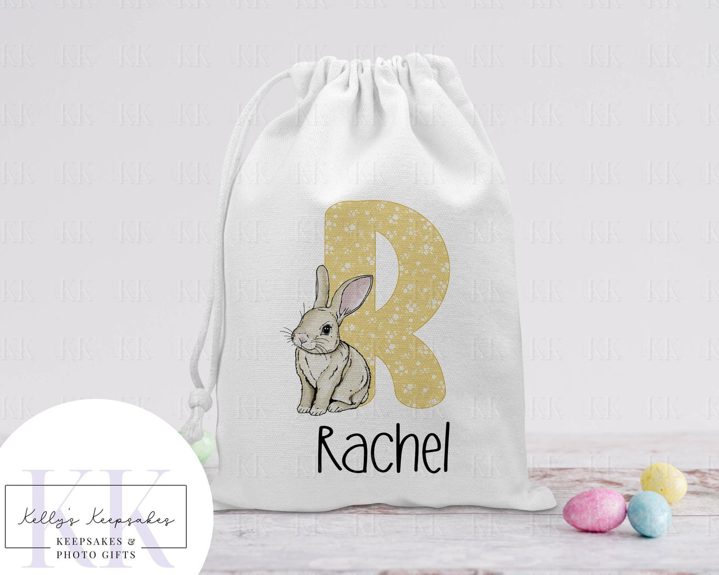 Personalised Easter Bunny Alphabet Sack - Easter Bunny Bag - Treat Bag, Snack Bag, Easter Egg Hunt - Girl, Boy, Children