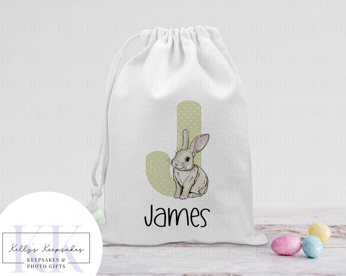 Personalised Easter Bunny Alphabet Sack - Easter Bunny Bag - Treat Bag, Snack Bag, Easter Egg Hunt - Girl, Boy, Children