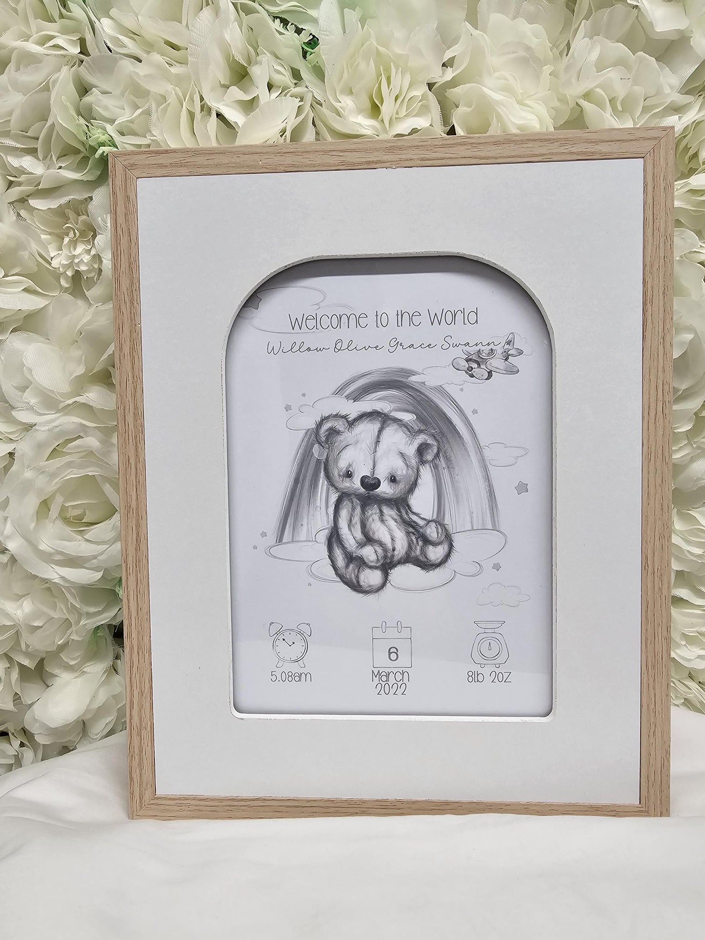 Personalised Birth Announcement Teddy Bear Print and Frame - Baby Announcements - Birth Stats - Nursery Decor - New Baby Gift
