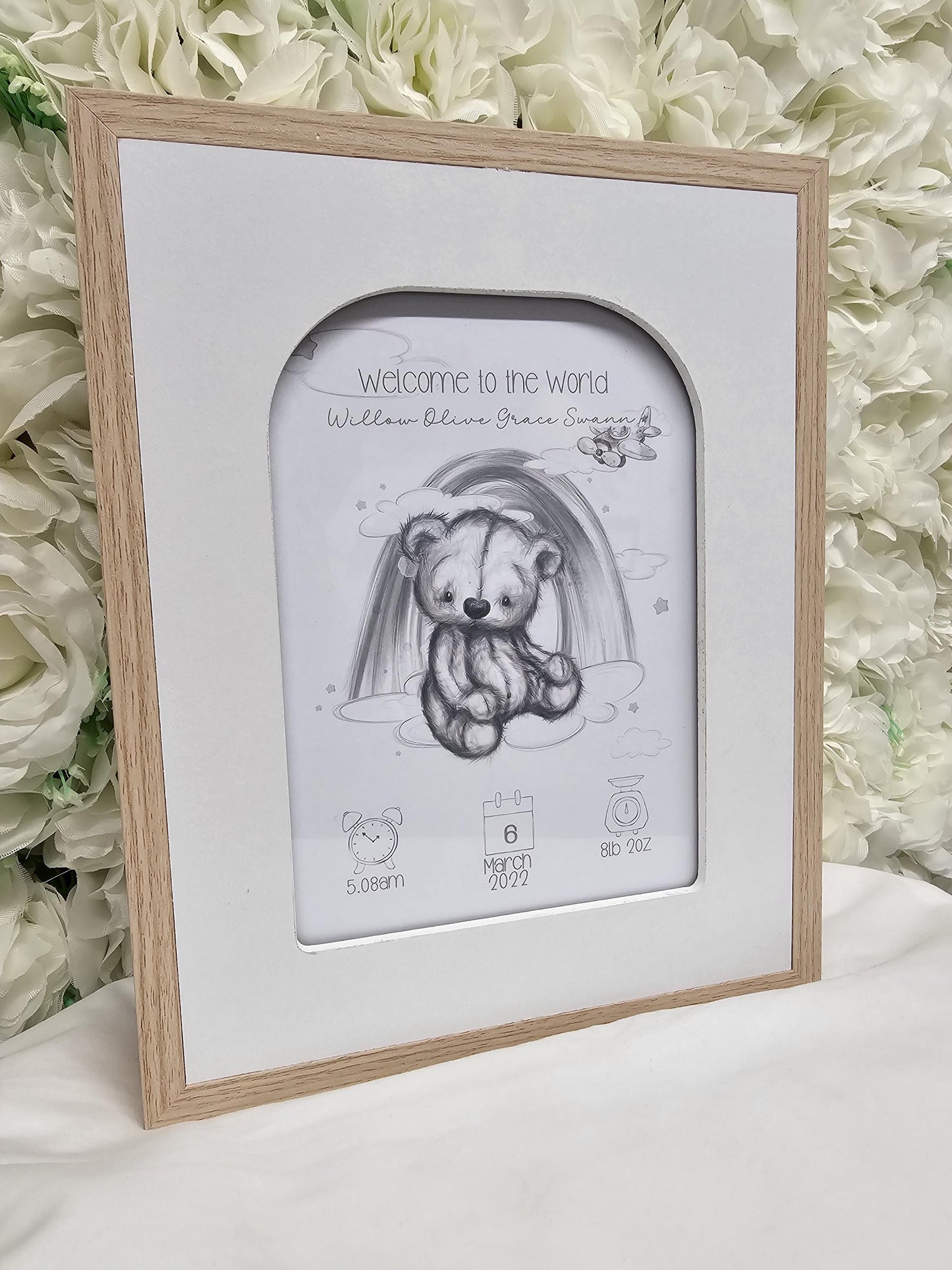 Personalised Birth Announcement Teddy Bear Print and Frame - Baby Announcements - Birth Stats - Nursery Decor - New Baby Gift