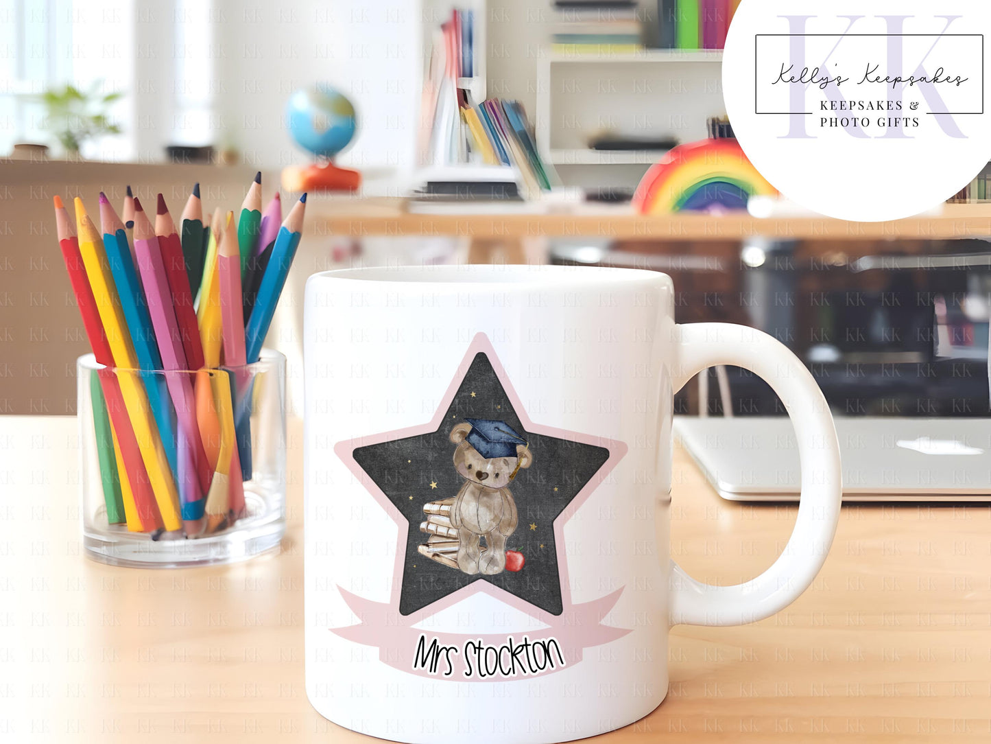 Personalised Star Teddy Bear Teacher Mug - Teacher Gift - Schools Out