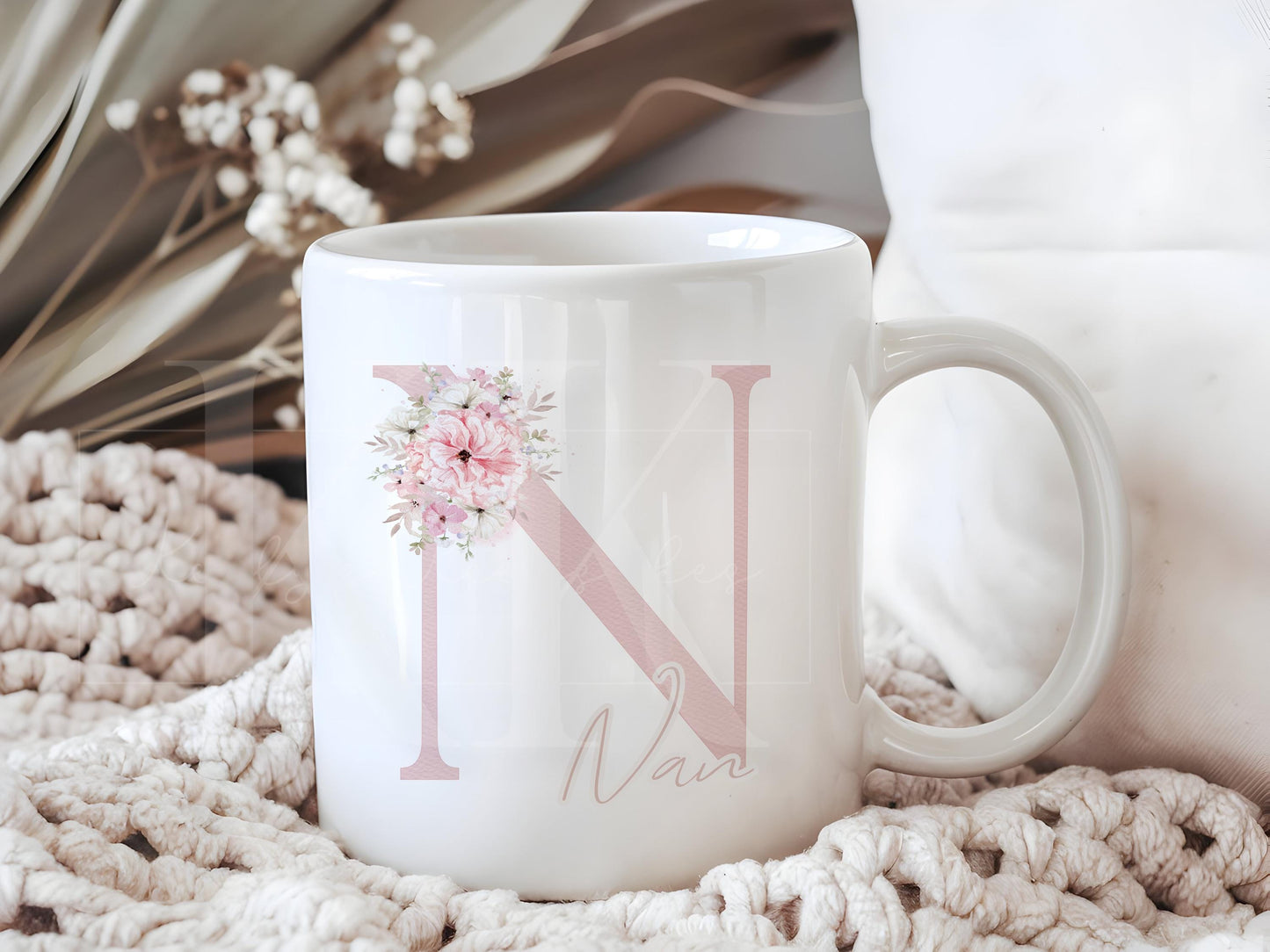 Personalised Letter Floral Pink Mug - Mother's Day - Gift For Her - Gift For Nan - Grandma - Mum - Mom
