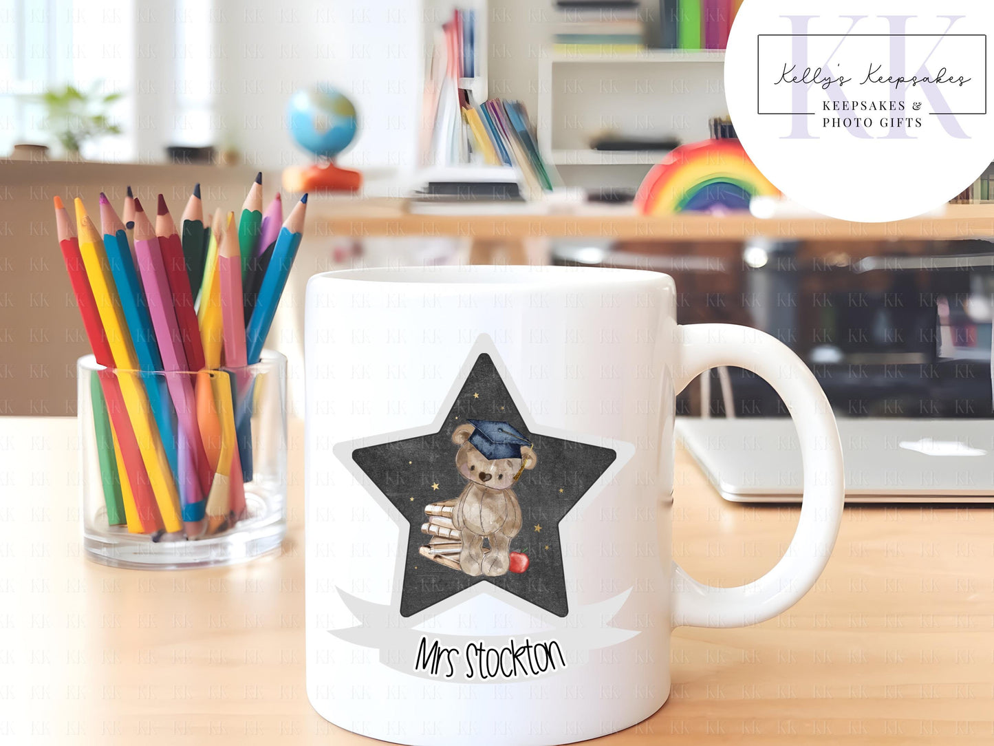 Personalised Star Teddy Bear Teacher Mug - Teacher Gift - Schools Out