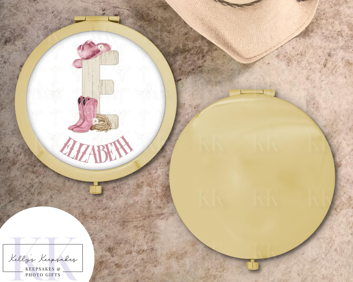 Cow Girl Personalised Compact Mirror - Lets Go Girls - Keepsakes - Hen Do - Personalised Birthday - Gift For Her