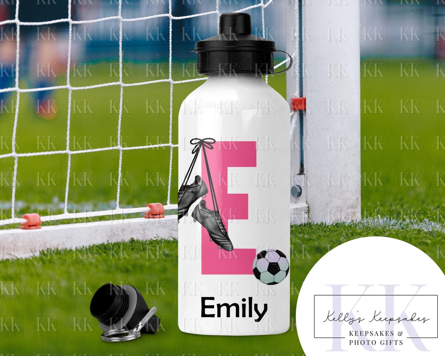 Personalised Football Alphabet Water Bottle- 600ml - Football Player - 2 Lids - School - Footballer - Drink Bottle
