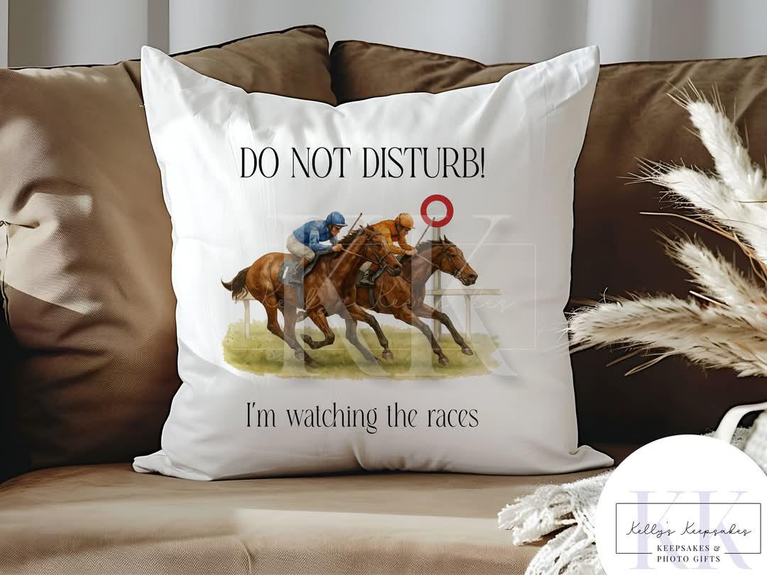 Horse Racing Personalised Cushion - Do Not Disturb The Racing Is On - Horse Races - Betting Slip - Racing Horse - Gift for him - Custom 2