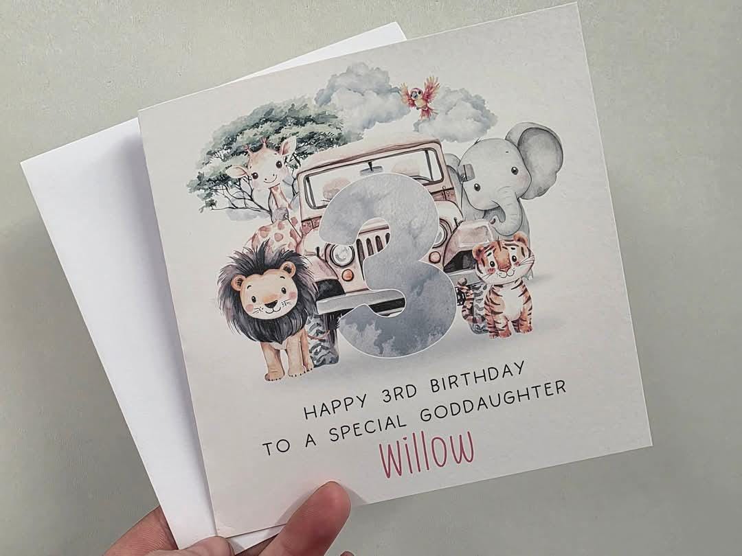 Happy Birthday Safari Themed Age Card - Kids - Children - Cards for kids birthdays -birthday girl - birthday boy - number card