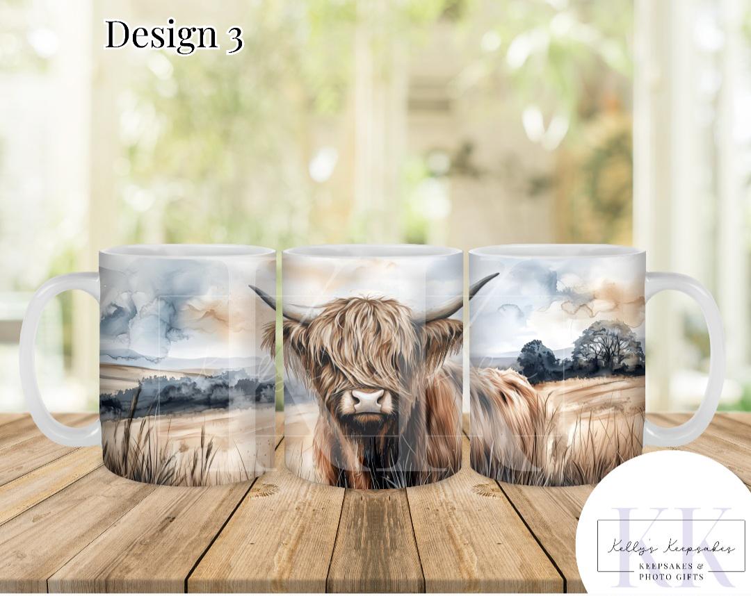 Watercolour Highland Cow Mug - Highland Coo - Farm Life - Scottish Country- Countryside - Cow lovers- gift for her - Gift for him