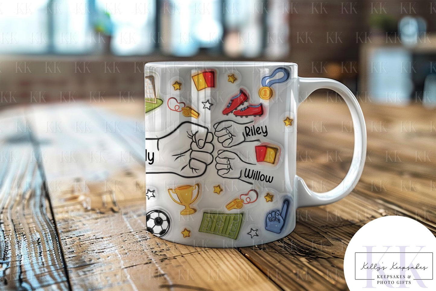 Personalised Football Dad Fist Bump Mug - Fathers Day - Dad & Children - Daddy - Gift for him - upto 6 hands - football lover