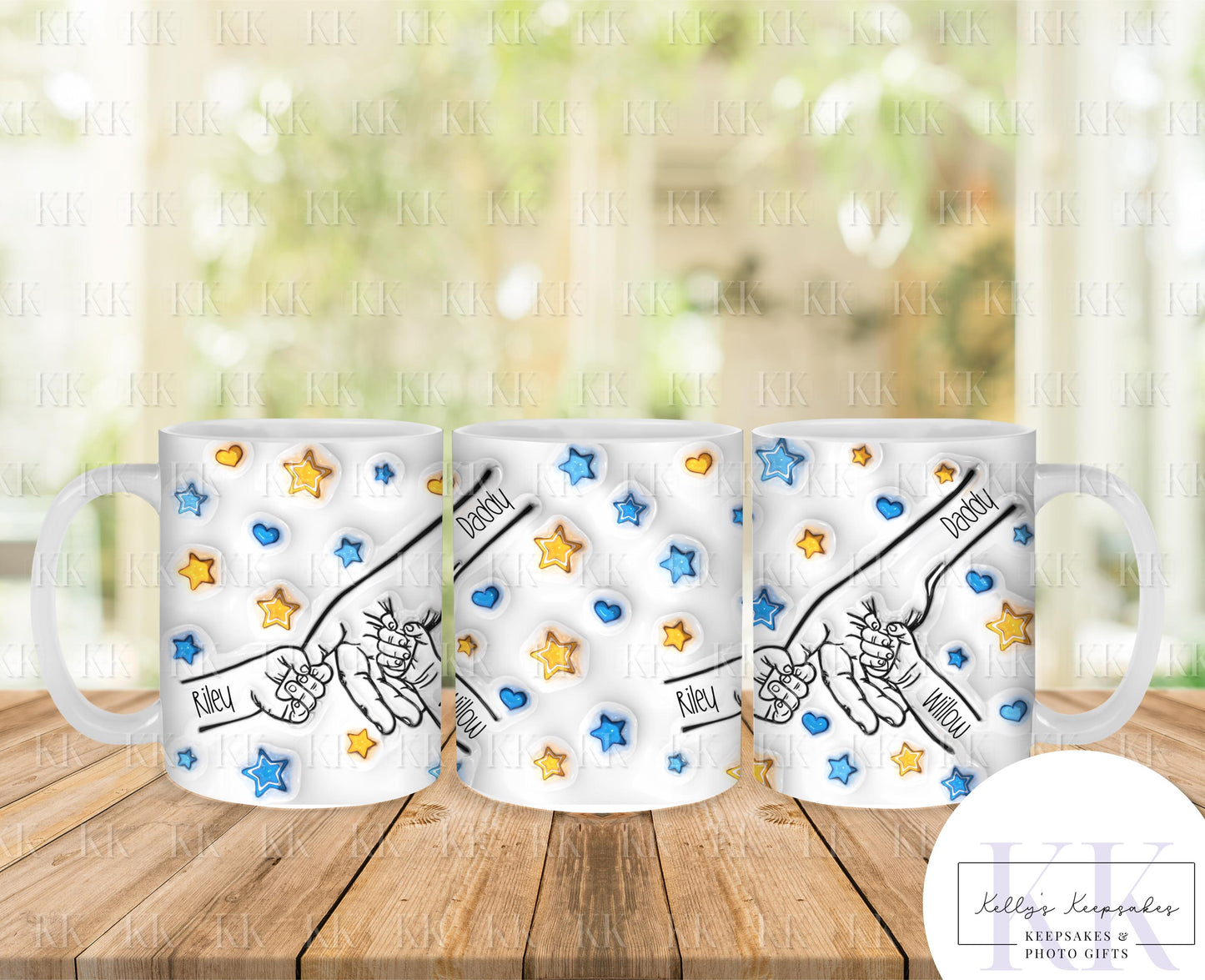Personalised Cute Star Dad Holding Hands Mug - Fathers Day - Dad & Children - Daddy - Gift for him - upto 6 hands