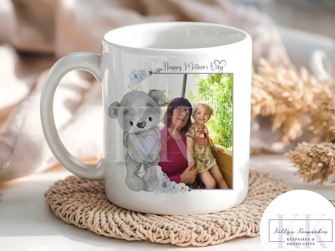 Personalised Photo Teddy Bear Mug - Mothers Day- Birthday Gift - For Her - Photo Gift