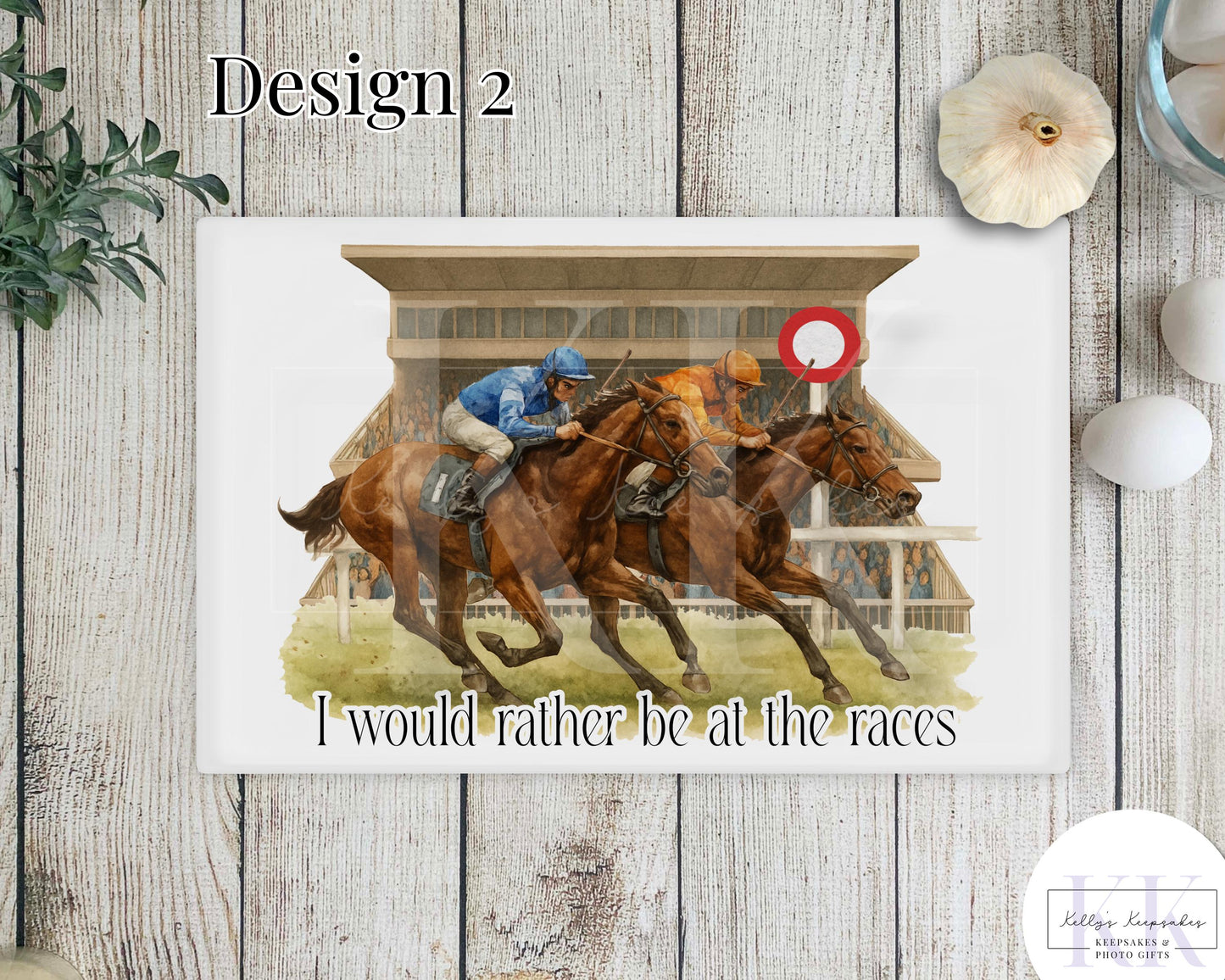 Horse Racing Glass Chopping Board - Worktop Saver - At the races- Glass Board - Home Bar - Horse Races - Race Horse