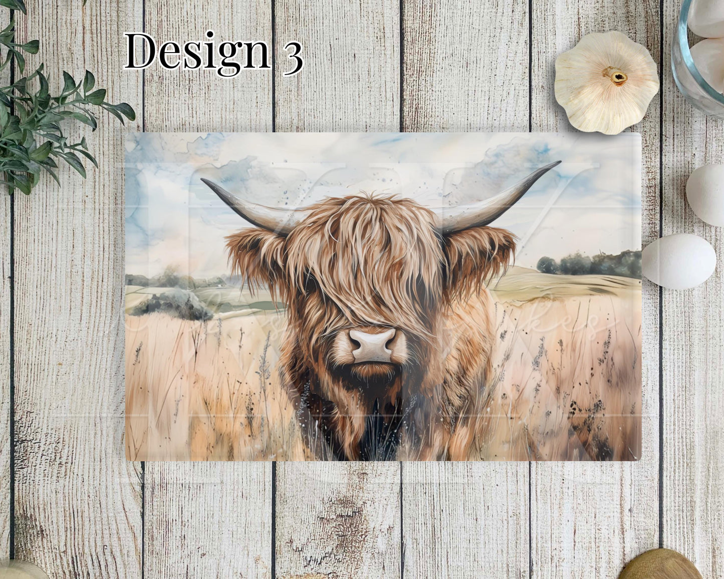 Highland Cow Glass Chopping Board - Kitchen Counter Saver - Work Top Saver - Country Decor - Kitchen Decor - New Home Gift- Highland Coo