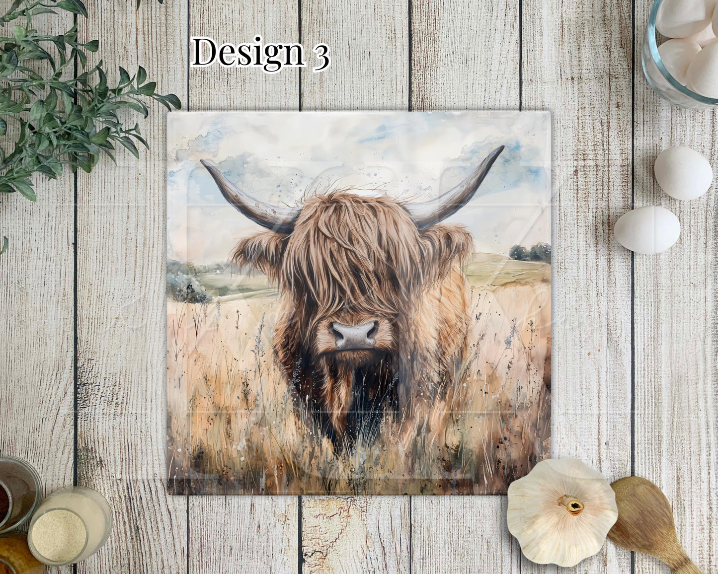 Highland Cow Glass Chopping Board - Kitchen Counter Saver - Work Top Saver - Country Decor - Kitchen Decor - New Home Gift- Highland Coo